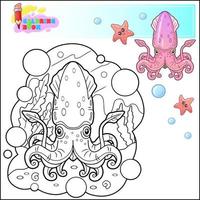 söt tecknad serie bläckfisk färg bok vektor