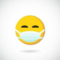 emoji med mun mask - gul ansikte med stängd ögon bär en vit kirurgisk mask vektor