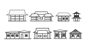 koreanska hus byggnad uppsättning i svart och vit vektor