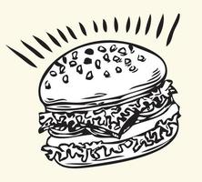 årgång burger teckning illustration vektor