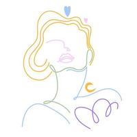 linje konst färgad kvinna silhuett. vektor illustration.