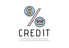 finansiera. kreditera. procent tecken logotyp, i som där är en dollar tecken och en hus, de inskrift kreditera. vektor illustration