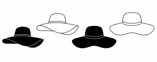 Gliederung Silhouette Damen Hut Symbol einstellen isoliert auf Weiß Hintergrund vektor