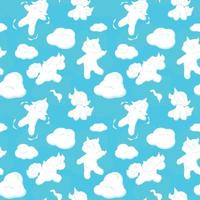 sömlös mönster med söt tecknad serie lockigt vit moln och roligt unicorns och fåglar på blå. vektor bakgrund.