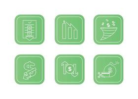 Finanzen Symbole Satz. Vektor Illustration von Abwertung, Standard. das Dollar Symbol auf welche das Nieder Pfeil. Dollar Symbol im ein runden rahmen, auf das Seiten von welche Dort sind oben und Nieder Pfeile.