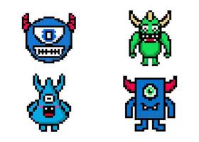 uppsättning pixel konst monster design vektor