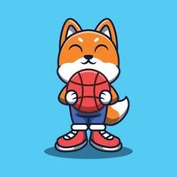 süß Fuchs halten ein Basketball Karikatur Vektor Illustration