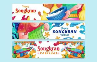 Happy Songkran Water Splashing Festival Banner Set vektor