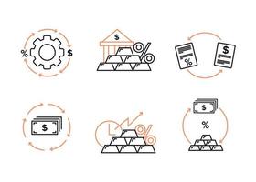 finansiera. vektor illustration uppsättning av skuld refinansiering ikoner, insättningar i dyrbar metaller