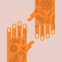 Flache Hand mit Henna-Tattoos vektor