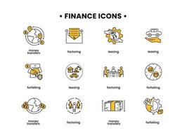 vektor finansiera illustration. förlåtande ikoner uppsättning, leasing, factoring, pengar överföringar