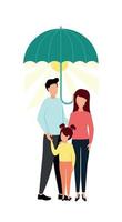 Vektor Illustration von ein Familie von Mann, Frau und Kind steht unter ein Regenschirm, unter welche das Sonne mit Strahlen
