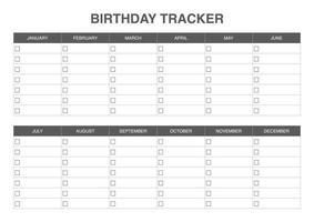 Geburtstag Tracker Vorlage, monatlich Kalender druckbar vektor