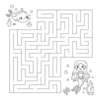 färg sida med labyrint. labyrint spel. hjälp de val hitta de sätt till sjöjungfru. fe- berättelse. pedagogisk pussel för ungar. under vattnet tema. färg bok. vektor illustration.