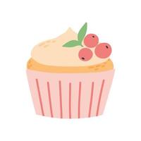 Muffin mit Sahne und Beeren. Vektor Illustration . Cupcake isoliert auf Weiß Hintergrund. Gekritzel Muffin zum Tee.