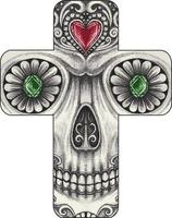 Kunst ausgefallenes Totenkopfkreuz. handzeichnung und grafikvektor machen. vektor