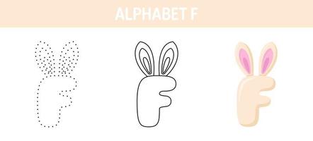 Arbeitsblatt zum nachzeichnen und ausmalen von alphabet f für kinder vektor
