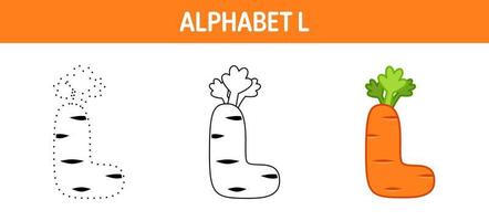 Arbeitsblatt zum nachzeichnen und ausmalen von alphabet l für kinder vektor