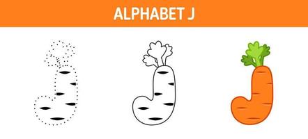 alfabet j spårande och färg kalkylblad för barn vektor