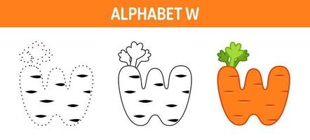 alfabet w spårande och färg kalkylblad för barn vektor