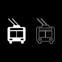 Obus elektrisch Stadt Transport städtisch Öffentlichkeit Transport Wagen Bus einstellen Symbol Weiß Farbe Vektor Illustration Bild solide füllen Gliederung Kontur Linie dünn eben Stil