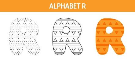 Arbeitsblatt zum nachzeichnen und ausmalen von alphabet r für kinder vektor