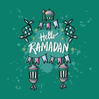 Hej ramadan. hand text hälsningar ramadan kareem. vektor