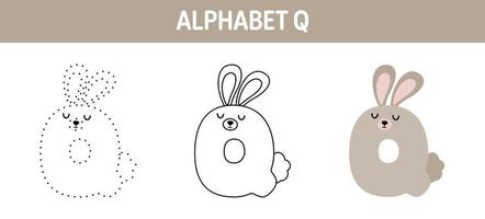 Arbeitsblatt zum nachzeichnen und ausmalen von alphabet q für kinder vektor