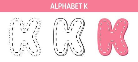 Arbeitsblatt zum nachzeichnen und ausmalen von alphabet k für kinder vektor