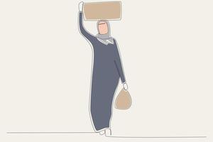 farbig Illustration von ein Frau Tragen ein Tasche und Gepäck auf ihr Kopf vektor