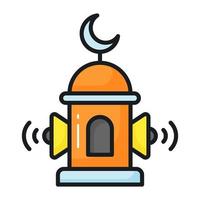 högtalare på moské torn som visar begrepp av adhan vektor i trendig stil
