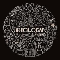 Biologie. runden Konzept von Vektor Hand gezeichnet Elemente.