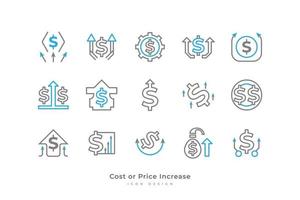 Kosten oder Preis erhöhen, ansteigen Symbol einstellen mit einfach Linie Stil. Geschäft und finanziell Illustration. Geld Bewertung Zunahme. Investition Wachstum Symbol vektor