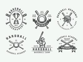 årgång baseboll sport logotyper, emblem, märken, märken, etiketter. svartvit grafisk konst. vektor illustration.