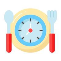 Uhr auf Teller mit Löffel und Gabel bezeichnet Konzept Vektor von Fasten