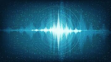 digitale Hi-Tech-Schallwelle mit Kreisvibration auf hellblauem Hintergrund vektor