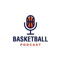 basketboll podcast med boll och mikrofon kombination ikon logotyp illustration design. modern linje konst översikt spprt visa logotyp vektor