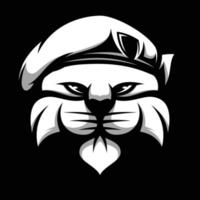 katt armén svart och vit maskot design vektor
