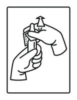 zwei behandschuhte Hände öffnen das Ampulle. Vektor Illustration.