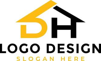 första brev dh logotyp design mall element, dh ikon i en hus form vektor