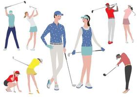 Golfer Vektor flache Illustration gesetzt. einfach zu verwendende Illustrationen, die auf einem weißen Hintergrund isoliert werden.