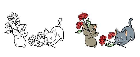 Cartoon Katzen und Blumen Malvorlagen für Kinder vektor