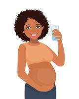jung schwanger afrikanisch Frau trinken ein Glas von Wasser vektor