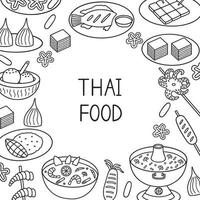 thai mat klotter uppsättning. asiatisk kök. tom mums, friterad is grädde, bläckfisk i skiss stil. hand dragen vektor illustration isolerat på vit bakgrund