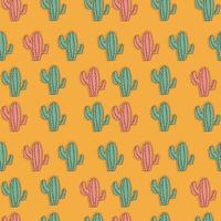 rosa och mynta grön kaktusar sömlös mönster på gul bakgrund. vektor