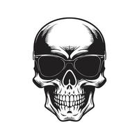Schädel mit Sonnenbrille, Logo Konzept schwarz und Weiß Farbe, Hand gezeichnet Illustration vektor