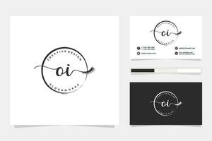 första oi feminin logotyp samlingar och företag kort mall premie vektor