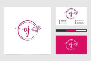 första oj feminin logotyp samlingar och företag kort mall premie vektor