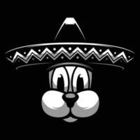 Hund Sombrero schwarz und Weiß Maskottchen Design vektor