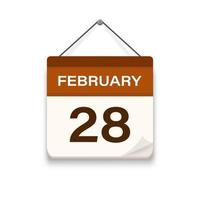 februari 28, kalender ikon med skugga. dag, månad. möte utnämning tid. händelse schema datum. platt vektor illustration.